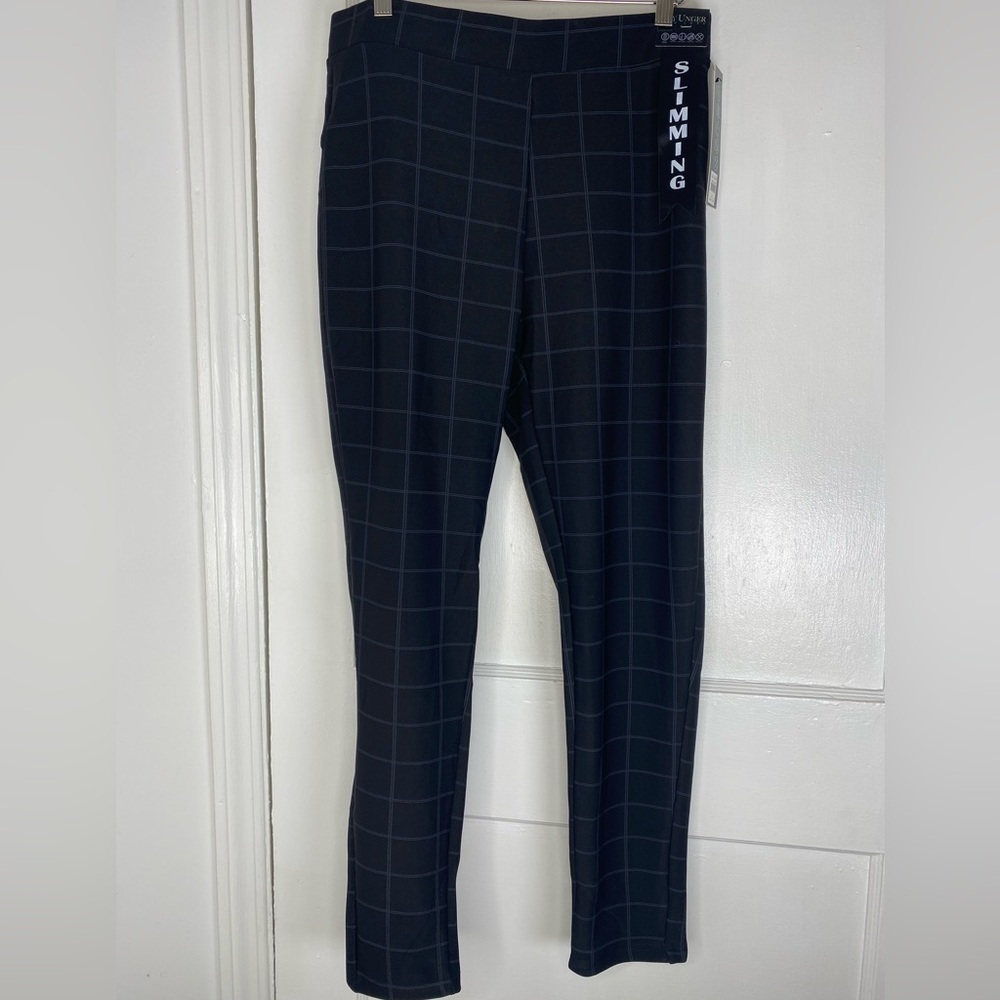 KAY UNGER NWT Blue Checkered Designer Legging Style Skinny Dress Pants